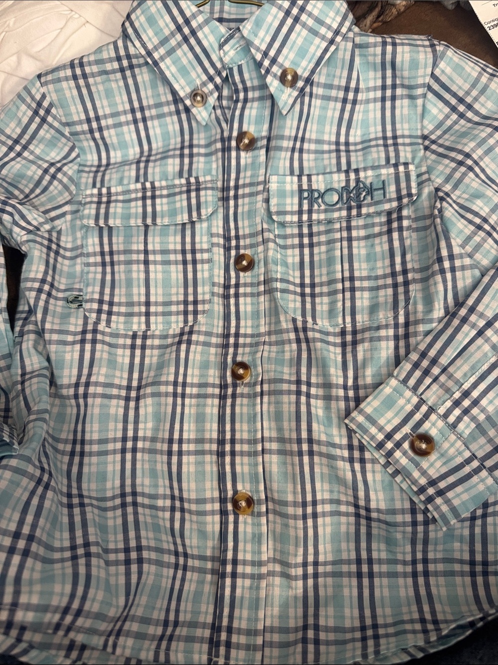 Boys Prodoh Pro-Knit Plaid Button-Down Shirt - Light Blue/White